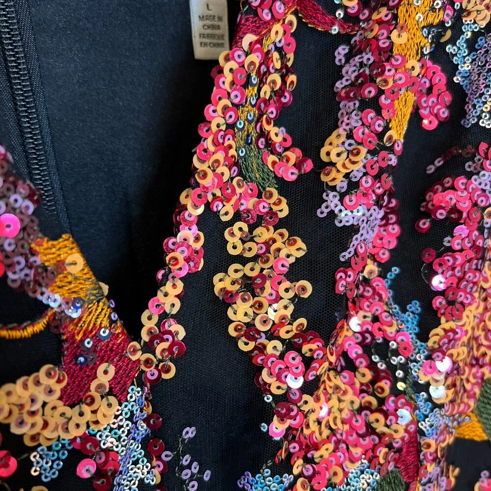 RARE! Dress The Population - Corinne Floral Sequin Dress - Size L - Picture 6 of 11